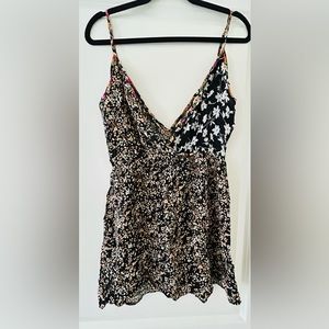 Floral Mix Black & Cream Spaghetti Strap Women’s Top